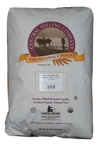 Central Milling organic whole wheat Spelt flour 22.68kgs
