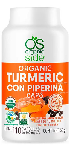 Organic Side Curcuma Con Piperina Organica 110caps