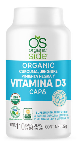 Organic Side Curcuma Jengibre Pimienta Negra Y Vitamina D3 110caps