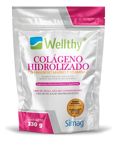 Wellthy Colageno Hidrolizado Con Magnesio Marino Vitamina C 330g