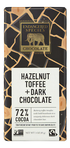[ENDSHAZTOF85] Endangered Species Hazelnut Toffee 72% 85g
