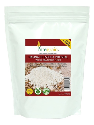 [INTE-12-HSPE-830-F] Integrain Harina de Espelta Integral 830g