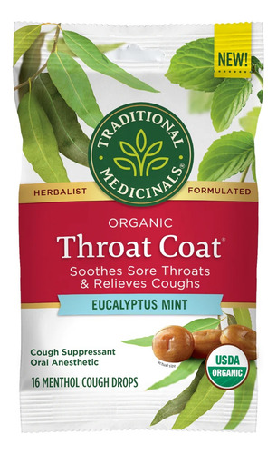 Traditional Medicinals Throat coat eucalyptus drops 16drops