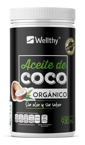 [WEL-01-SOSS-930] Wellthy Aceite Coco Organico Sin Sabor Olor 930ml