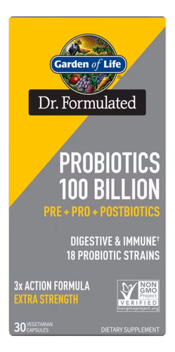 [GOLPR100B30] Garden of Life Probiotics 100billion Pre + Pro + Postbiotics 30caps